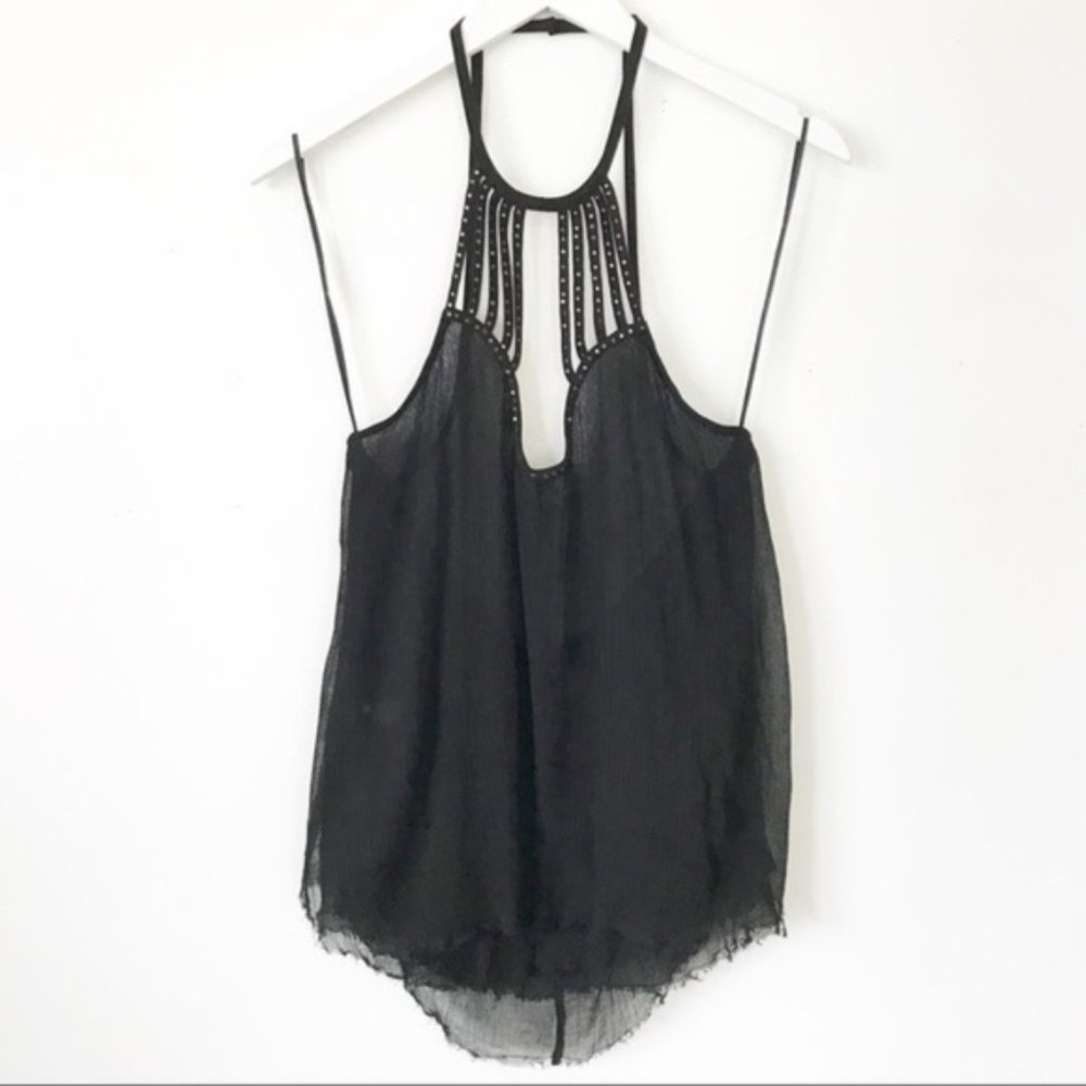 Pins & Needles Black Gauzy Studded Halter Top Boho Festival